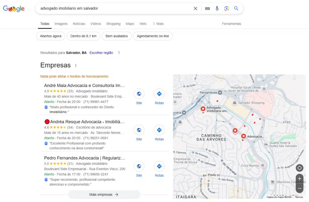 exemplo de um resultado de busca local