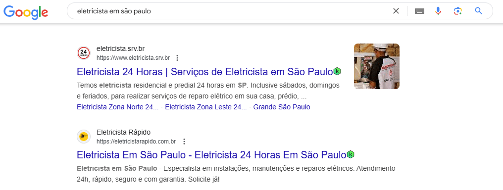 pesquisa no google por eletricista em são paulo utilizando estratégias de seo