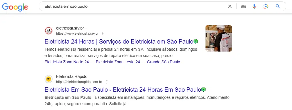 pesquisa no google por eletricista em são paulo utilizando estratégias de seo