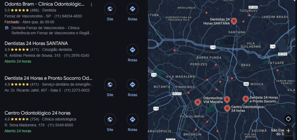 perfis do google meu negócio e ao lado o mapa do google