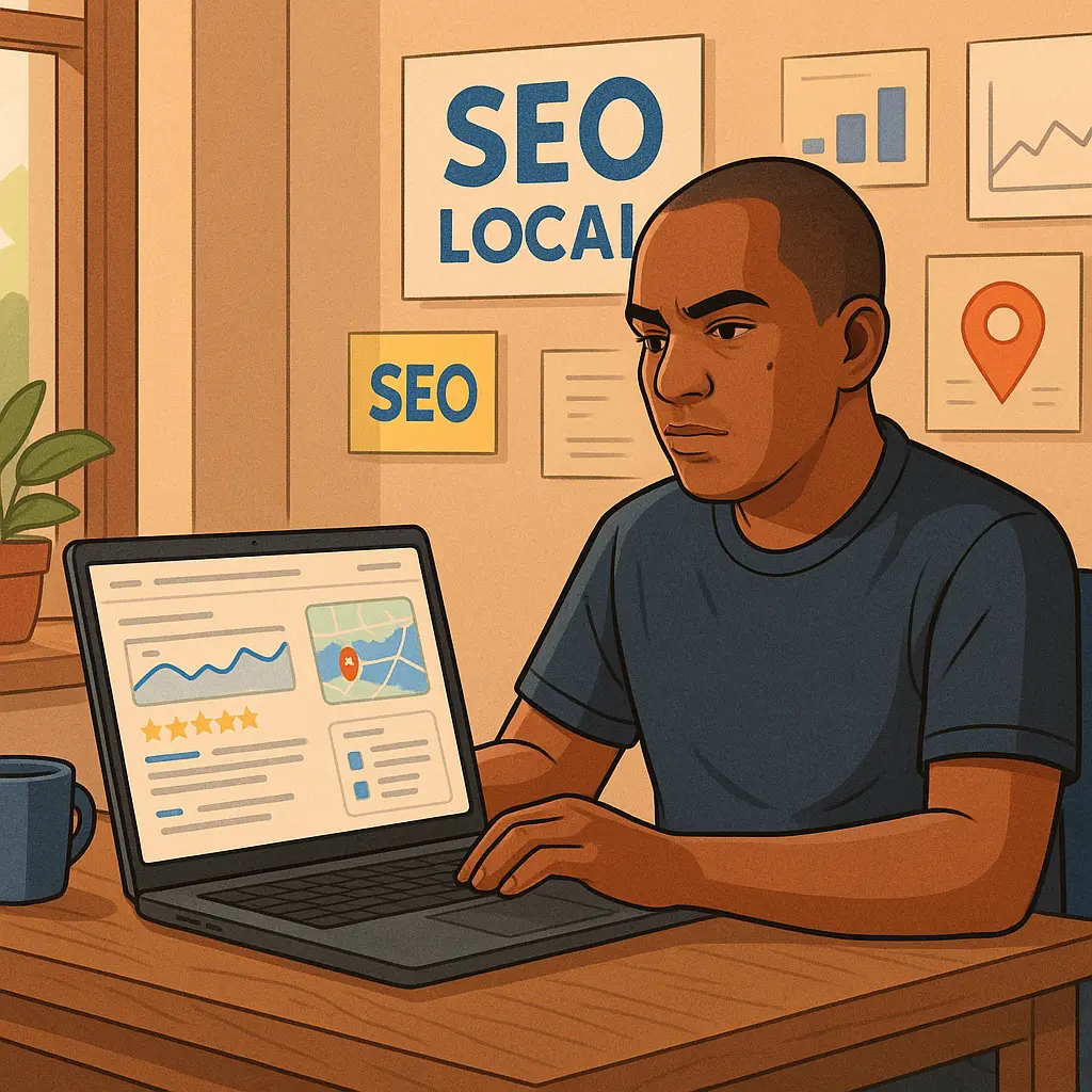 profissional especialista em consultor seo local para empresas montando uma estratégia para o seu cliente