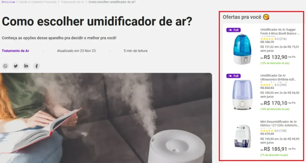 magazine luiza indicação e vendas orgânicas