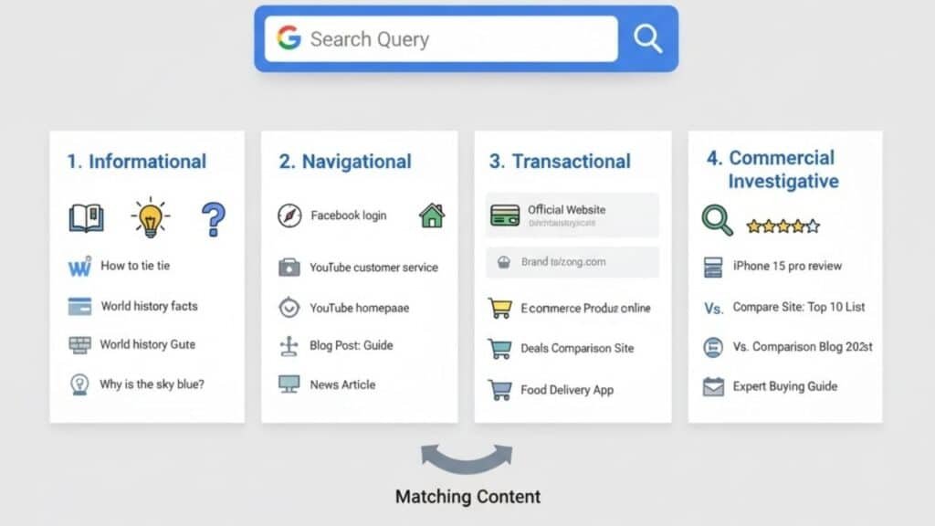 imagem demonstrando as diferentes intenções de busca do google