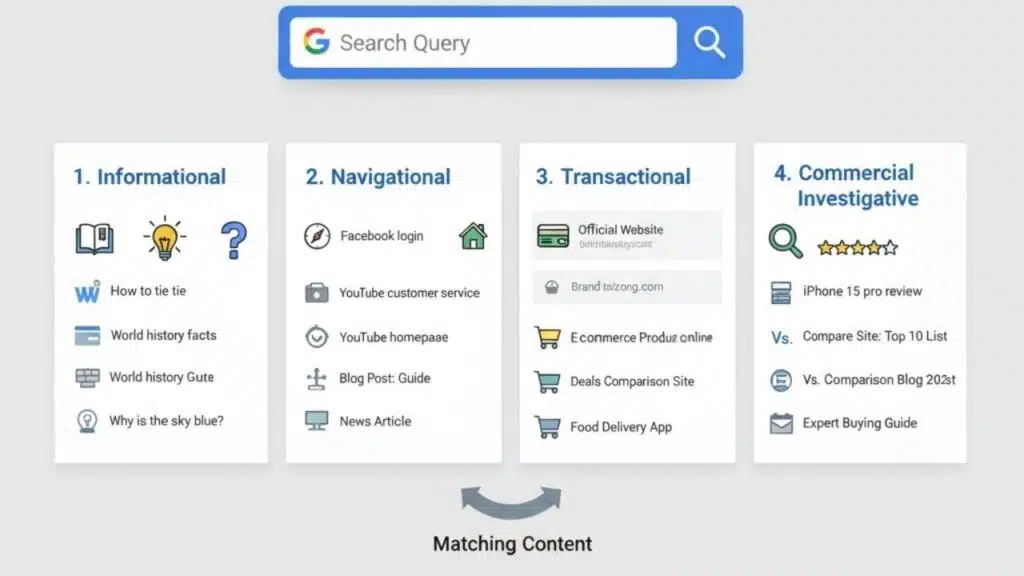 imagem demonstrando as diferentes intenções de busca do google