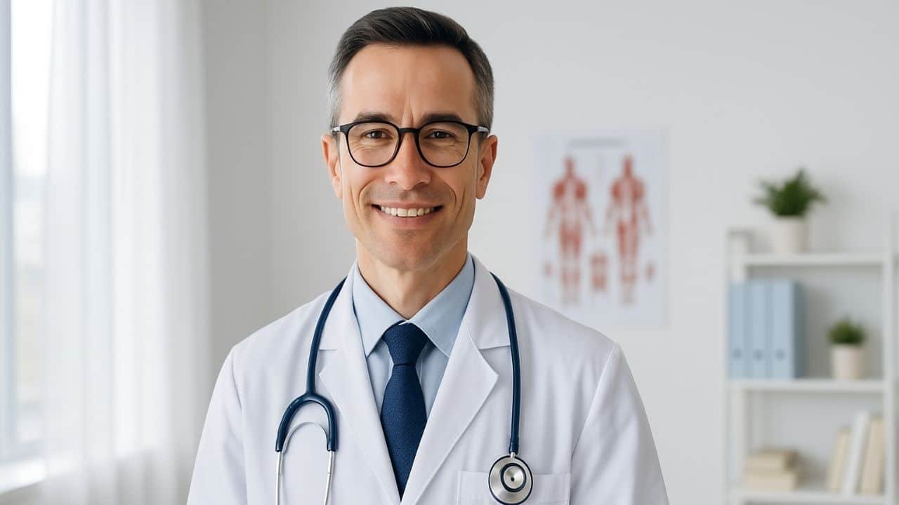 médico sorrindo após perceber que o seu site está gerando pacientes qualificados para sua clínica