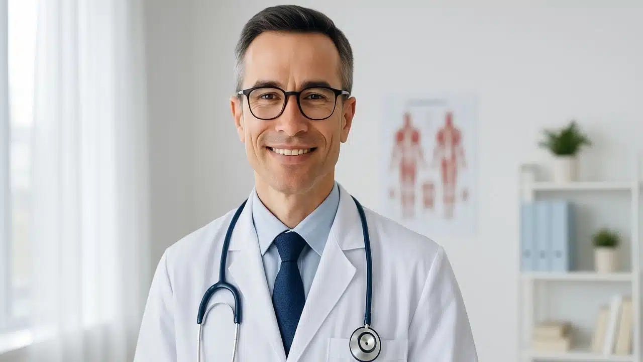 médico sorrindo após perceber que o seu site está gerando pacientes qualificados para sua clínica