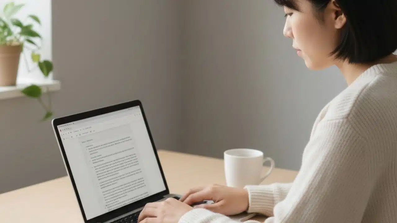 pessoa sentada na frente do notebook e escrevendo um conteúdo para publicar no blog da empresa