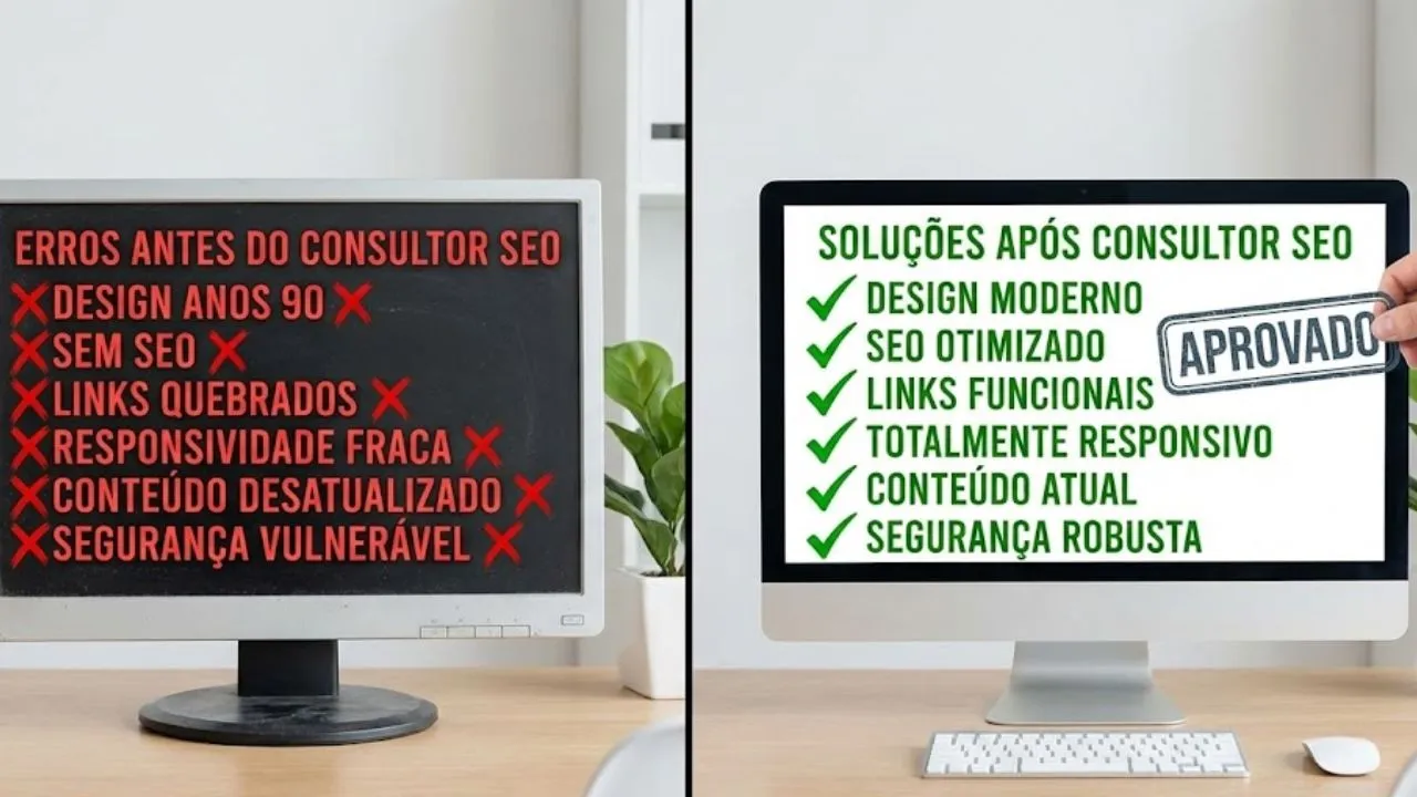 erros comuns antes e os erros comuns que foram resolvidos após a contratação de um consultor seo